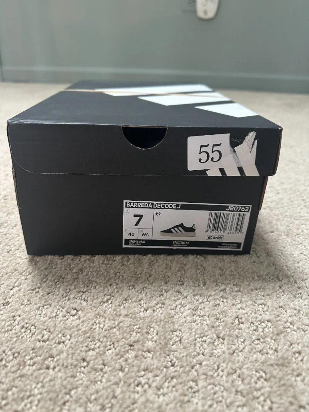 Adidas Barreda Decode J Black White Size 7 Sneakers NIB JR0762
